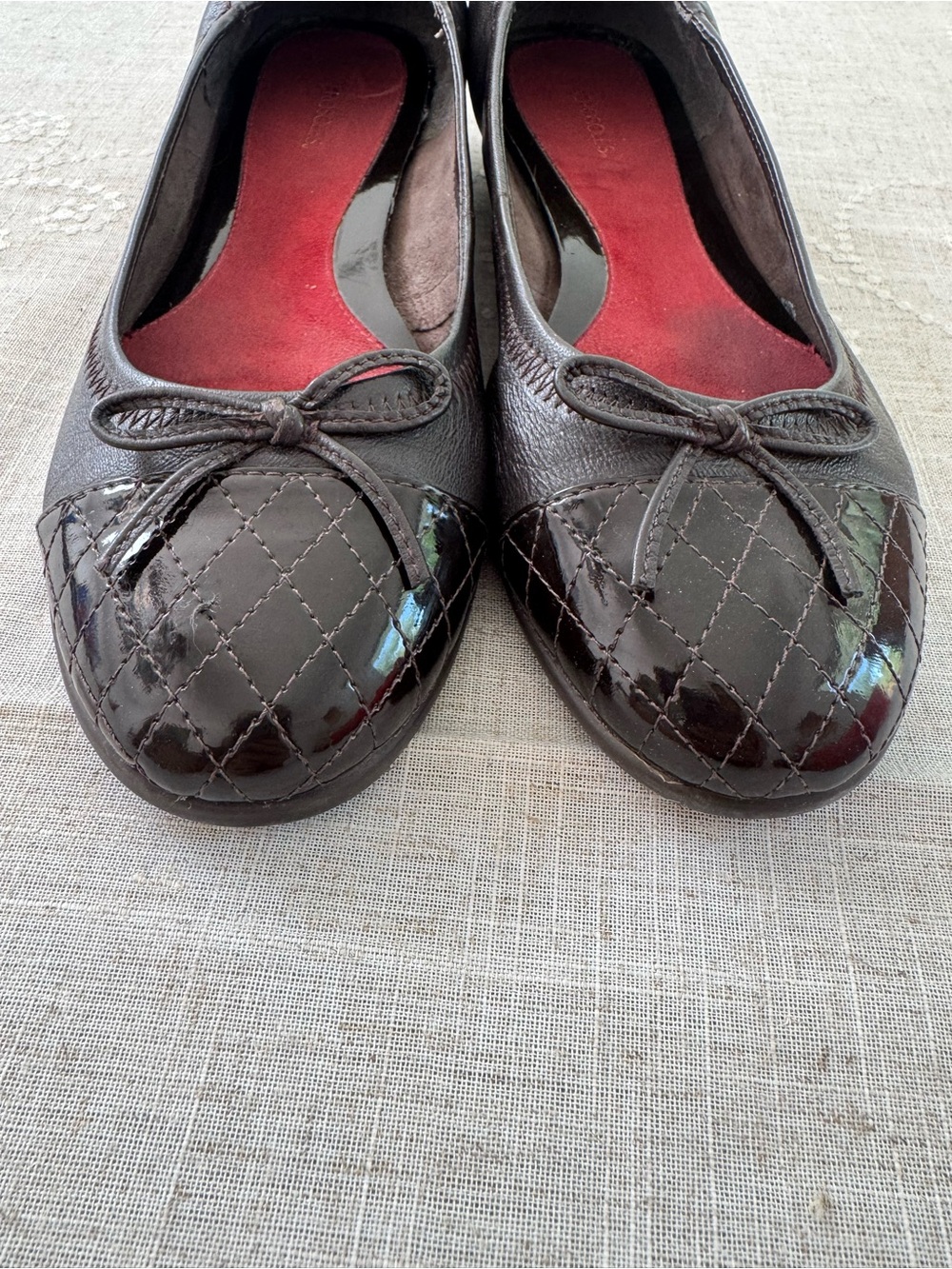 AEROSOLES Dark Brown  Leather Ballet Flats with Red Insole